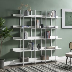 5 Tier Bookcase Home Office Open Bookshelf, Vintage Industrial Style Shelf with Metal Frame, MDF Board