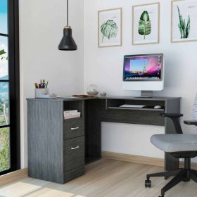 L-Shaped Desk Bradford, Keyboard Shelf, Smokey Oak Finish