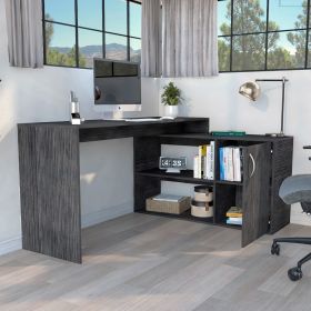 L-Shaped Desk Desti, Single Door Cabinet, Smokey Oak Finish