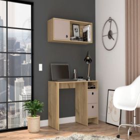 Office Set Budest, Two Drawers, Wall Cabinet, Single Door Cabinet, Light Oak Finish