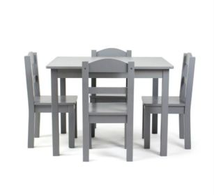 Kids Ash Wood Table and 4 Chairs Set, Gray