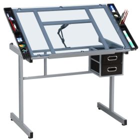 Tempered Glass Adjustable Drafting Table with Storage Drawers