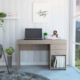 Computer Desk Limestone, Two Drawers, Light Gray Finish