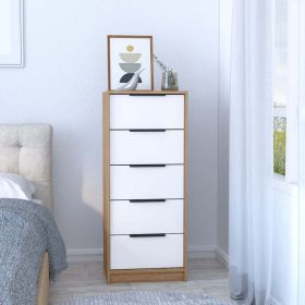 5 Drawers Dresser Maryland, Metal Handle, White / Pine Finish