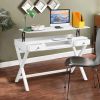 Lift Desk with 2 Drawer Storage; Computer Desk with Lift Table Top; Adjustable Height Table for Home Office; Living Room; white