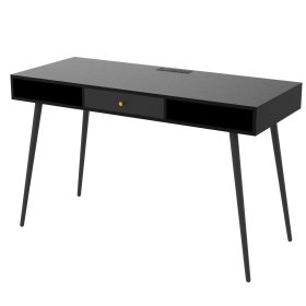 Mid Century Desk with USB Ports and Power Outlet; Modern Writing Study Desk with Drawers; Multifunctional Home Office Computer Desk Black