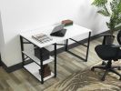 Home Store Sage Black Metal Frame 47&quot; Wooden Top 2 Shelves Writing and Computer Desk for Home Office; White