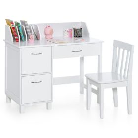 Kids Wooden Writing Furniture Set with Drawer and Storage Cabinet