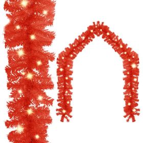 Christmas Garland with LED Lights 16 ft Red