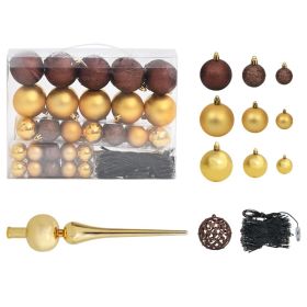 61 Piece Christmas Ball Set with Peak and 150 LEDs Gold&Bronze