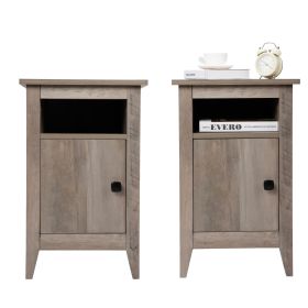 Set of 2 Narrow Nightstand, Wooden Side Table with Open Shelf and Cabinet, Rustic End Table for Living Room, Bedroom,Taupe