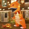 8 Feet Halloween Inflatables Pumpkin Head Dinosaur with LED Lights and 4 Stakes