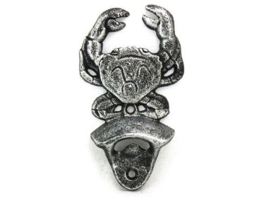 Antique Silver Cast Iron Wall Mounted Crab Bottle Opener 6&quot;