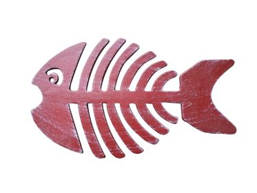 Rustic Red Whitewashed Cast Iron Fish Bone Trivet 11""