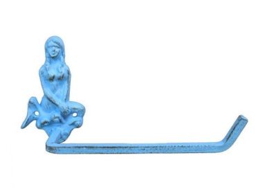 Rustic Light Blue Cast Iron Mermaid Toilet Paper Holder 10""