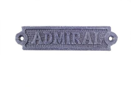 Rustic Dark Blue Cast Iron Admiral Sign 6""