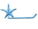 Dark Blue Whitewashed Cast Iron Starfish Toilet Paper Holder 10&quot;