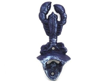 Rustic Dark Blue Cast Iron Wall Mounted Lobster Bottle Opener 6""