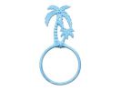 Light Blue Whitewashed Cast Iron Palm Tree Towel Holder 9""