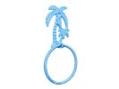 Light Blue Whitewashed Cast Iron Palm Tree Towel Holder 9""