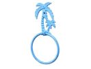 Light Blue Whitewashed Cast Iron Palm Tree Towel Holder 9""