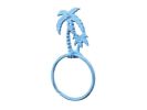 Rustic Light Blue Cast Iron Palm Tree Towel Holder 9""