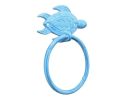 Light Blue Whitewashed Cast Iron Sea Turtle Towel Holder 7""