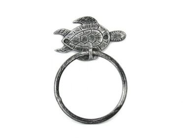 Antique Silver Cast Iron Sea Turtle Towel Holder 7&quot;