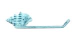 Rustic Dark Blue Whitewashed Cast Iron Conch Shell Toilet Paper Holder 11""