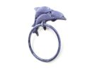 Rustic Dark Blue Cast Iron Dolphins Towel Holder 7&quot;