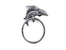 Rustic Silver Cast Iron Dolphins Towel Holder 7&quot;