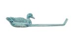 Rustic Dark Blue Whitewashed Cast Iron Mallard Duck Toilet Paper Holder 10""