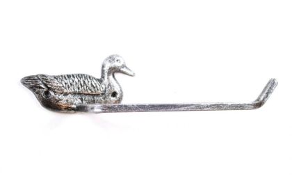 Rustic Silver Cast Iron Mallard Duck Toilet Paper Holder 10""