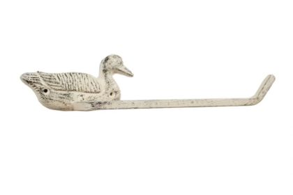 Whitewashed Cast Iron Mallard Duck Toilet Paper Holder 10""