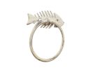 Whitewashed Cast Iron Fish Bone Towel Holder 5.5&quot;