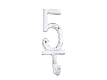 Whitewashed Cast Iron Number 5 Wall Hook 6""