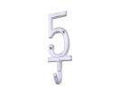 Whitewashed Cast Iron Number 5 Wall Hook 6""