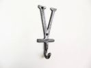 Rustic Silver Cast Iron Letter V Alphabet Wall Hook 6""