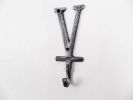 Rustic Silver Cast Iron Letter V Alphabet Wall Hook 6""