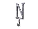 Rustic Silver Cast Iron Letter N Alphabet Wall Hook 6""