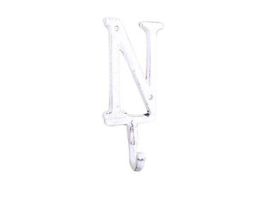 Whitewashed Cast Iron Letter N Alphabet Wall Hook 6""