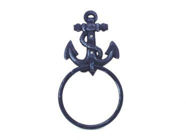 Rustic Dark Blue Cast Iron Anchor Towel Holder 8.5""