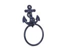 Rustic Dark Blue Cast Iron Anchor Towel Holder 8.5""