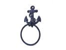 Rustic Dark Blue Cast Iron Anchor Towel Holder 8.5""