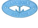 Light Blue Whitewashed Cast Iron Anchors Aweigh with Anchor Sign 8""