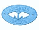 Light Blue Whitewashed Cast Iron Anchors Aweigh with Anchor Sign 8""