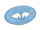 Rustic Light Blue Cast Iron Anchors Aweigh with Anchor Sign 8""