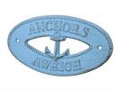 Rustic Light Blue Cast Iron Anchors Aweigh with Anchor Sign 8""