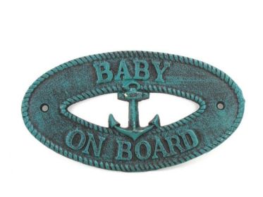 Seaworn Blue Cast Iron Baby on Board with Anchor Sign 8""