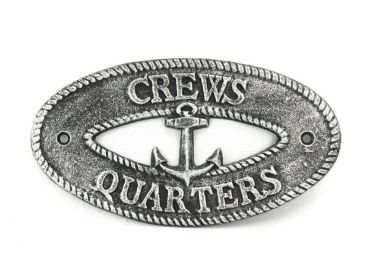 Antique Silver Cast Iron Crews Quarters with Anchor Sign 8&quot;